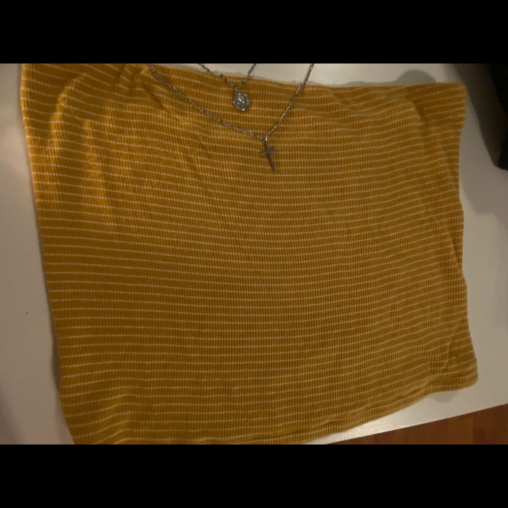 yellow and white striped american eagle tube top